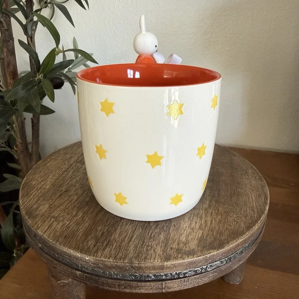 NWT MIFFY Bunny 20 Oz Ceramic Mug By Magenta Orange Dress With Stars Teddy Bear - Picture 10 of 10